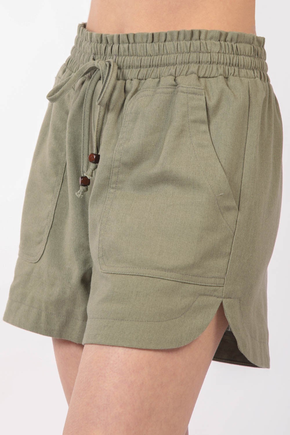 Drawstring Elastic Waist Linen Shorts