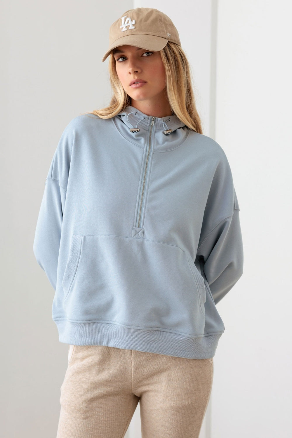 Half Zip Drawstring Mock Neck Sweatshirt Hoodie