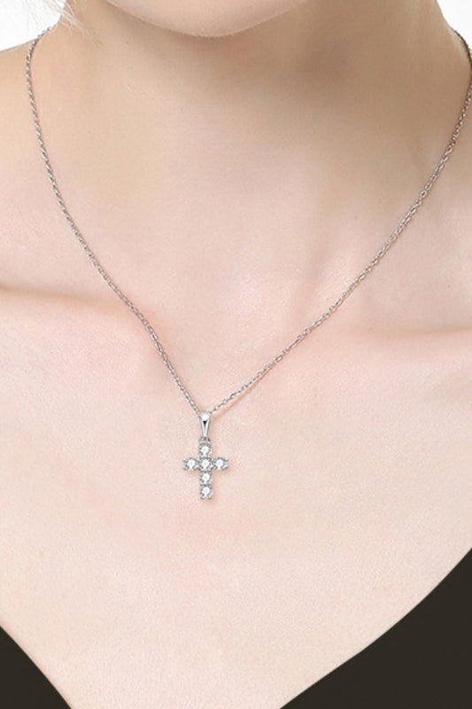 Sterling Silver Cross Moissanite Pendant Necklace