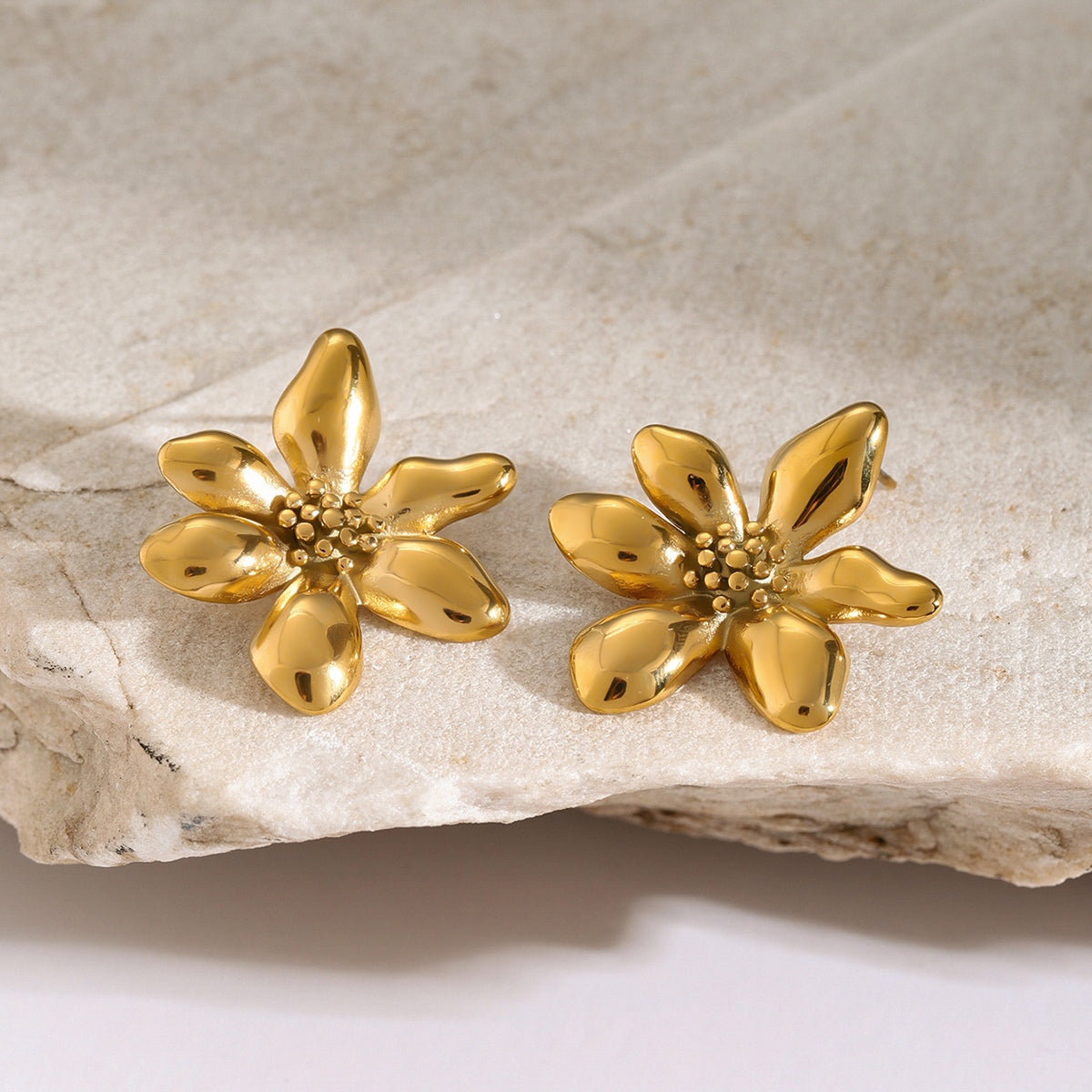 Stainless gold-plated Steel Flower Earrings