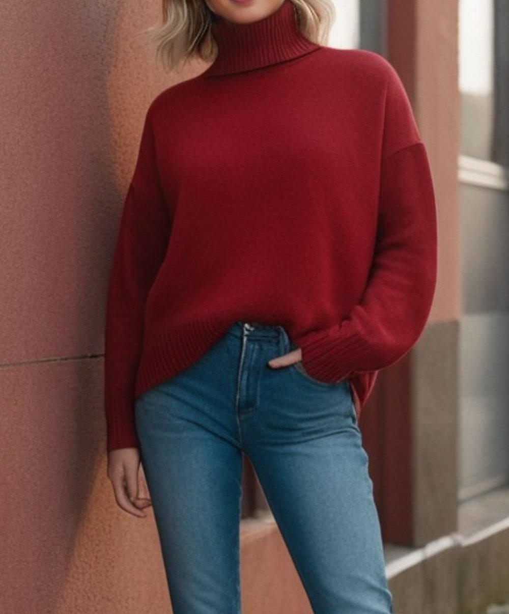 Turtleneck Dropped Shoulder Long Sleeve Sweater ONE SIZE