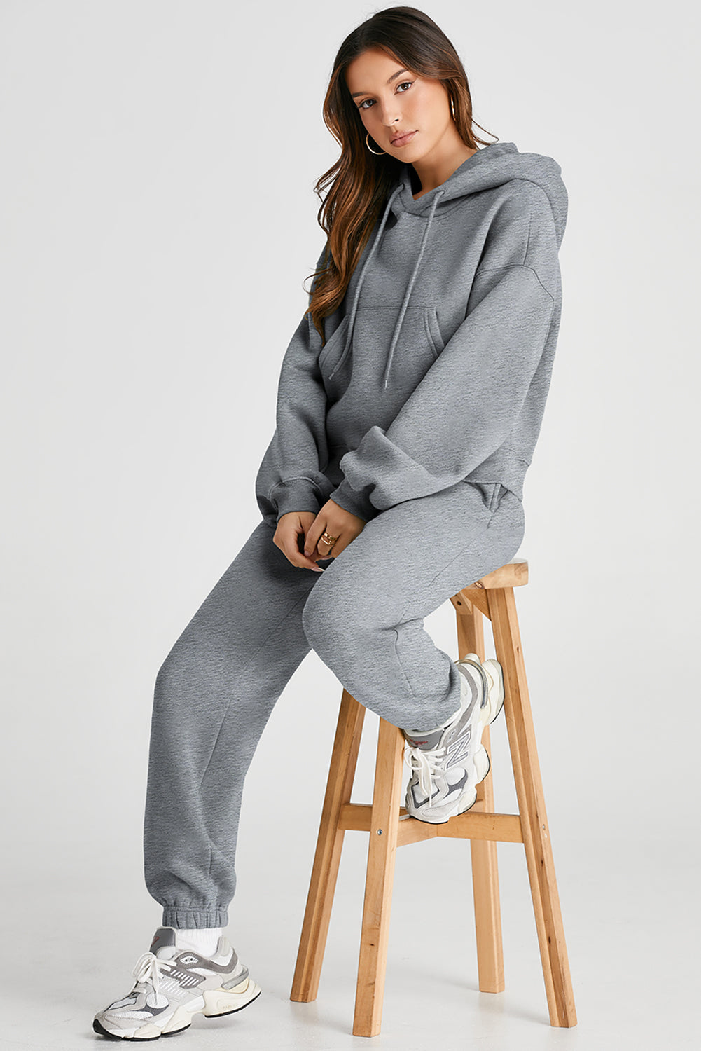 Dropped Shoulder Hooded Top and Pants Active Sweatshirt Set