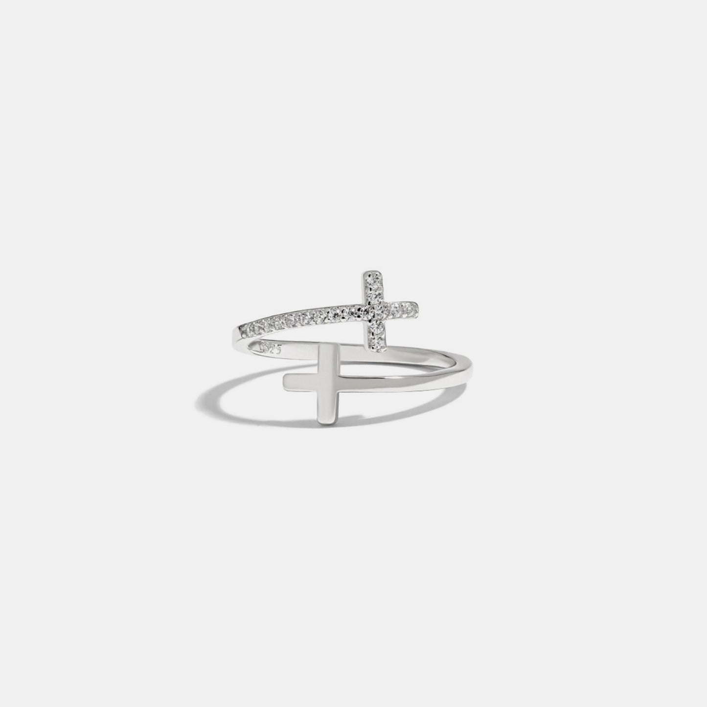 Zircon Sterling Silver Double Cross Bypass Ring