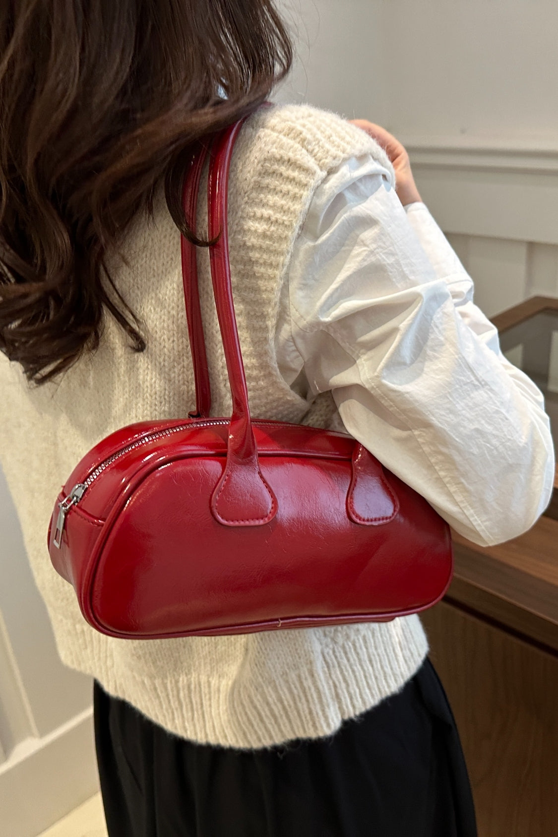 Leather Round Shoulder Bag