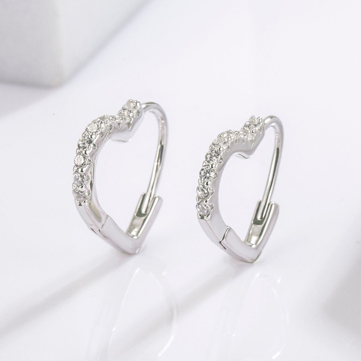 Serling Silver Zircon Heart Shape Earrings