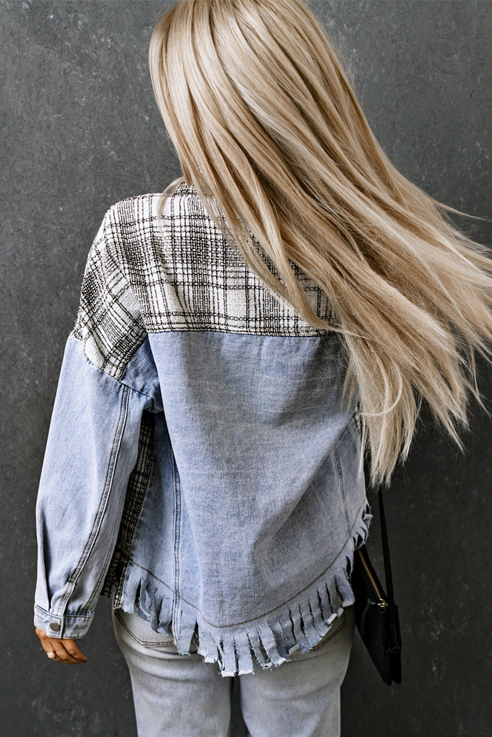 Plaid Pocketed Snap Down Denim Shacket