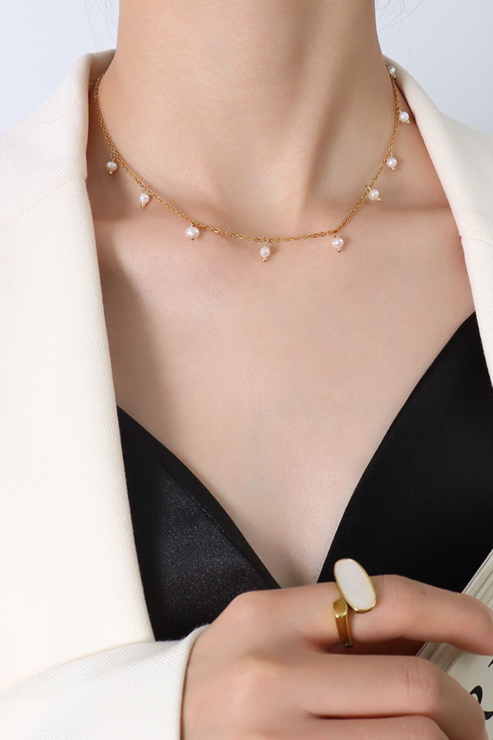 Gold-Plated Titanium Steel Pearl Necklace