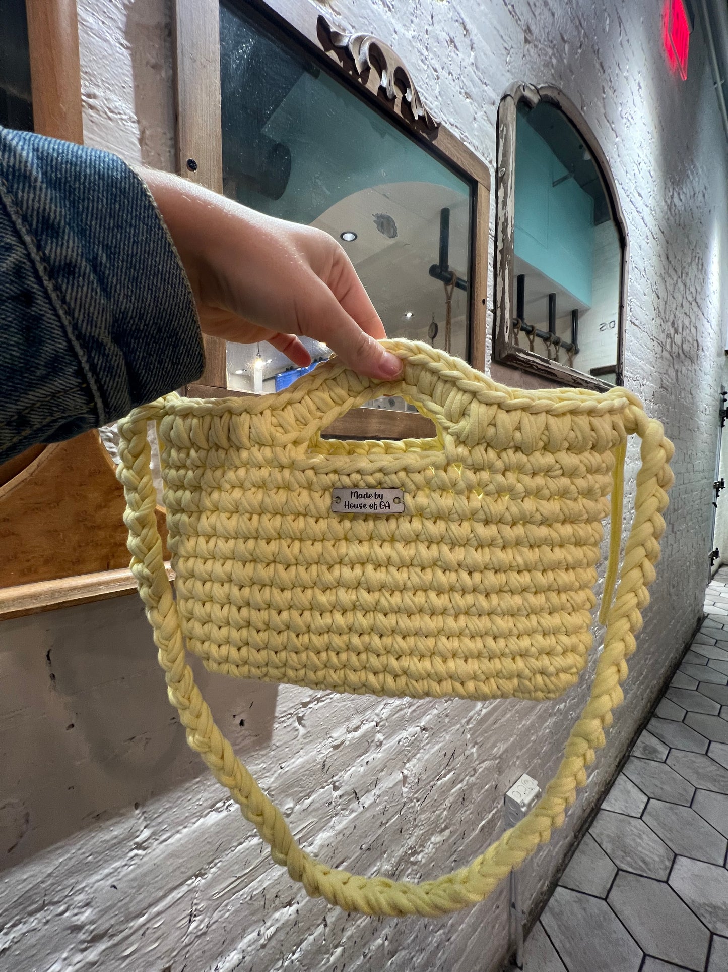 Yellow Handmade Crochet Bag with Shoulder Strap