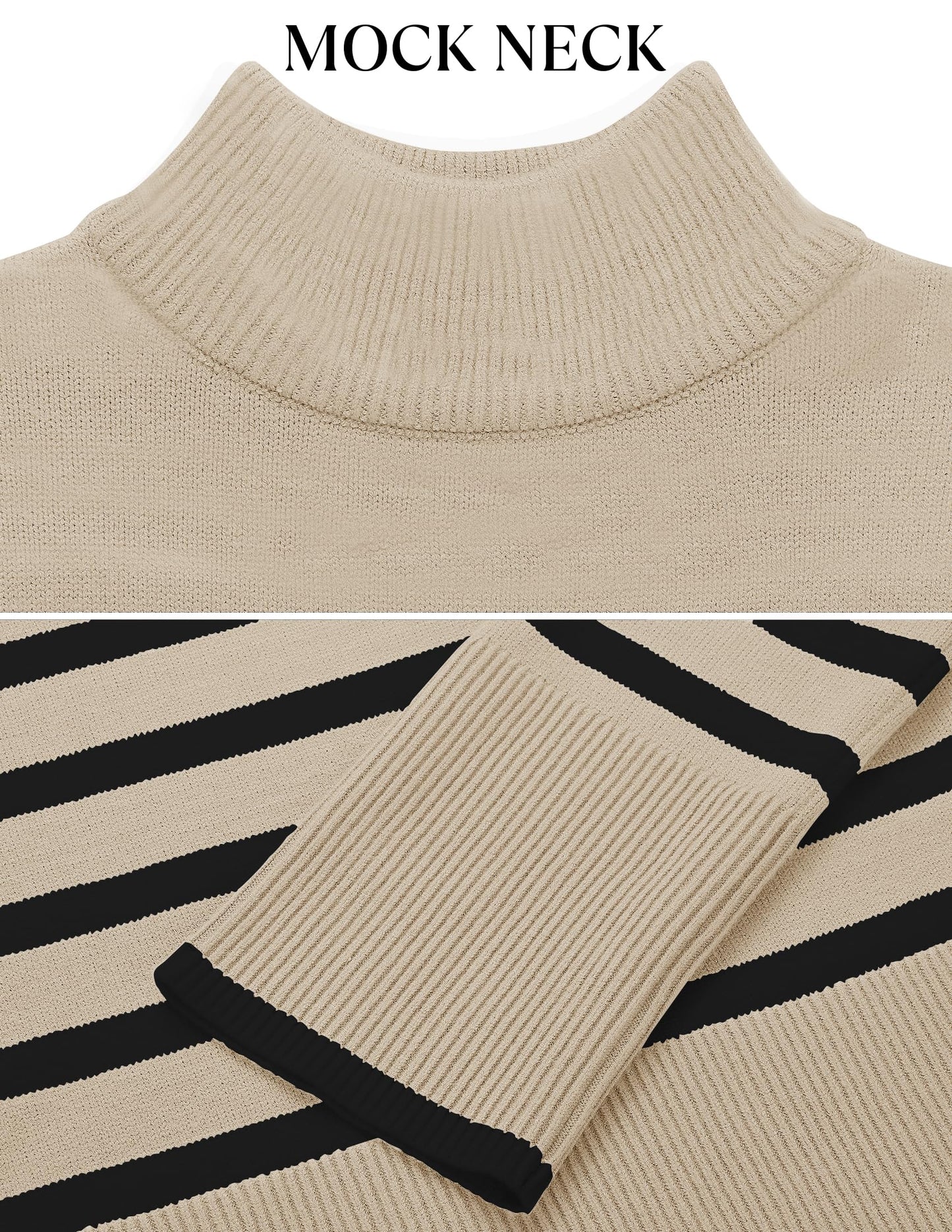 Turtleneck Long Sleeve Striped Side Slit Loose Pullover Sweater