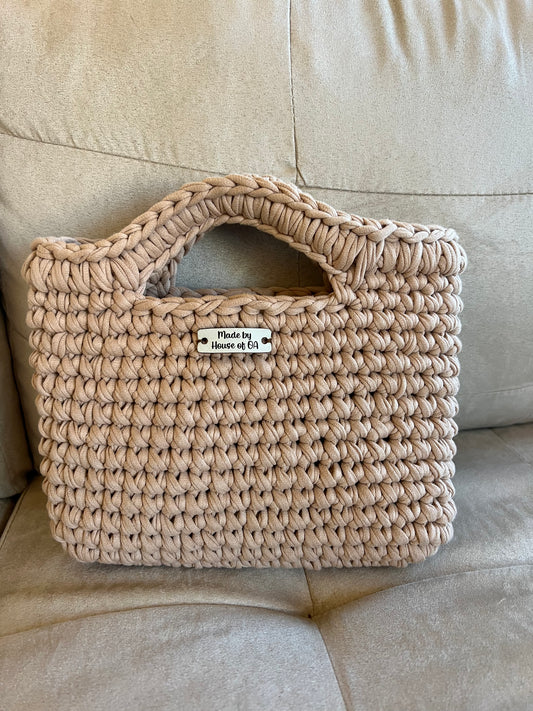 Cream Handmade Crochet Shoulder Clutch bag with Tassels.