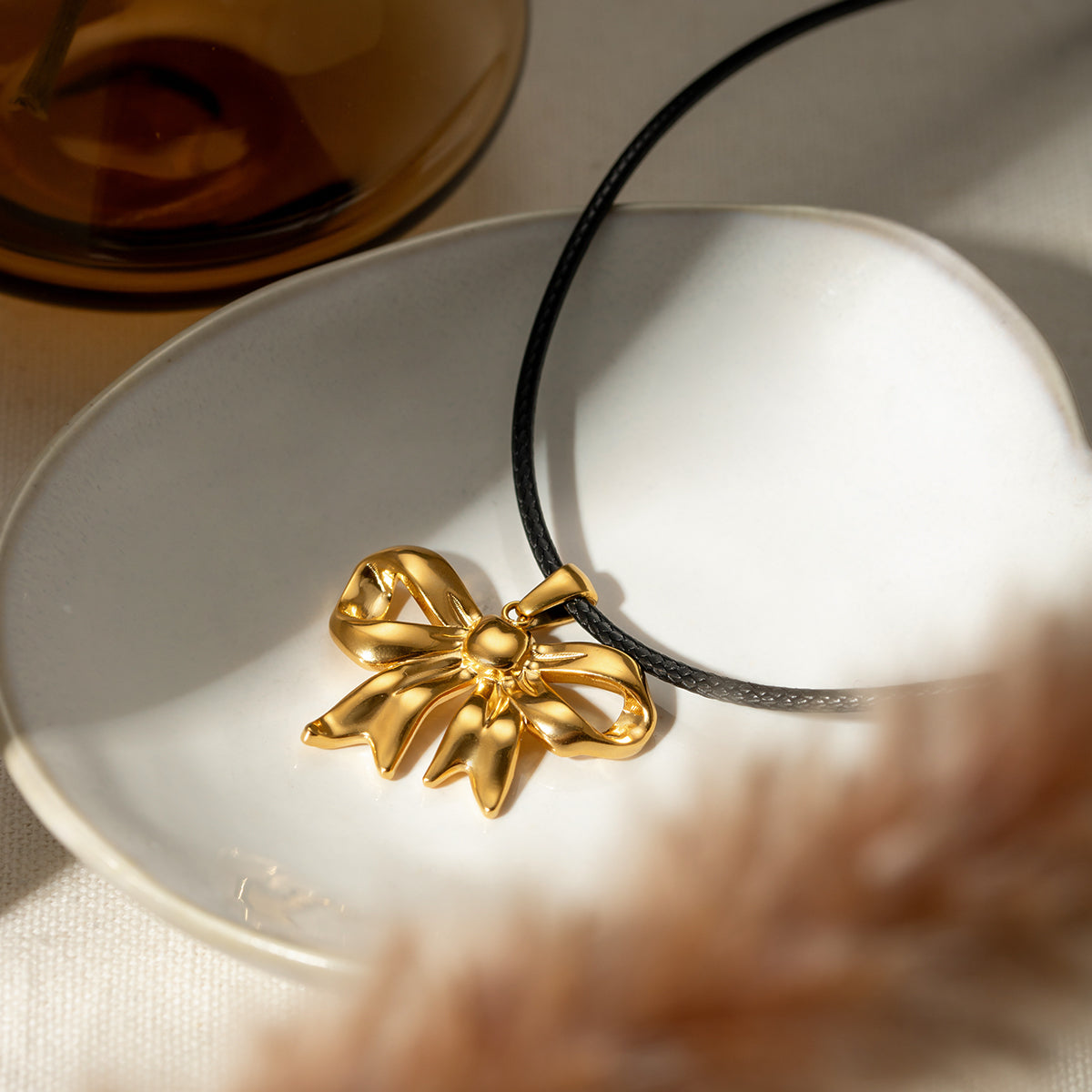 Gold-Plated Bow Pendant Necklace