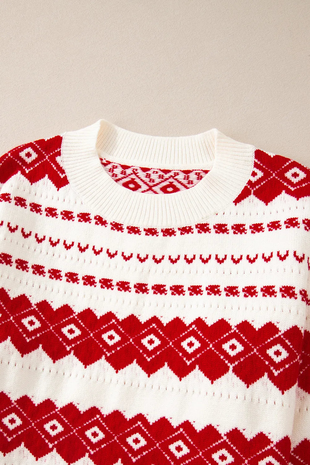 Geometric Round Neck Dropped Shoulder Sweater-CHRISTMAS SWEATER