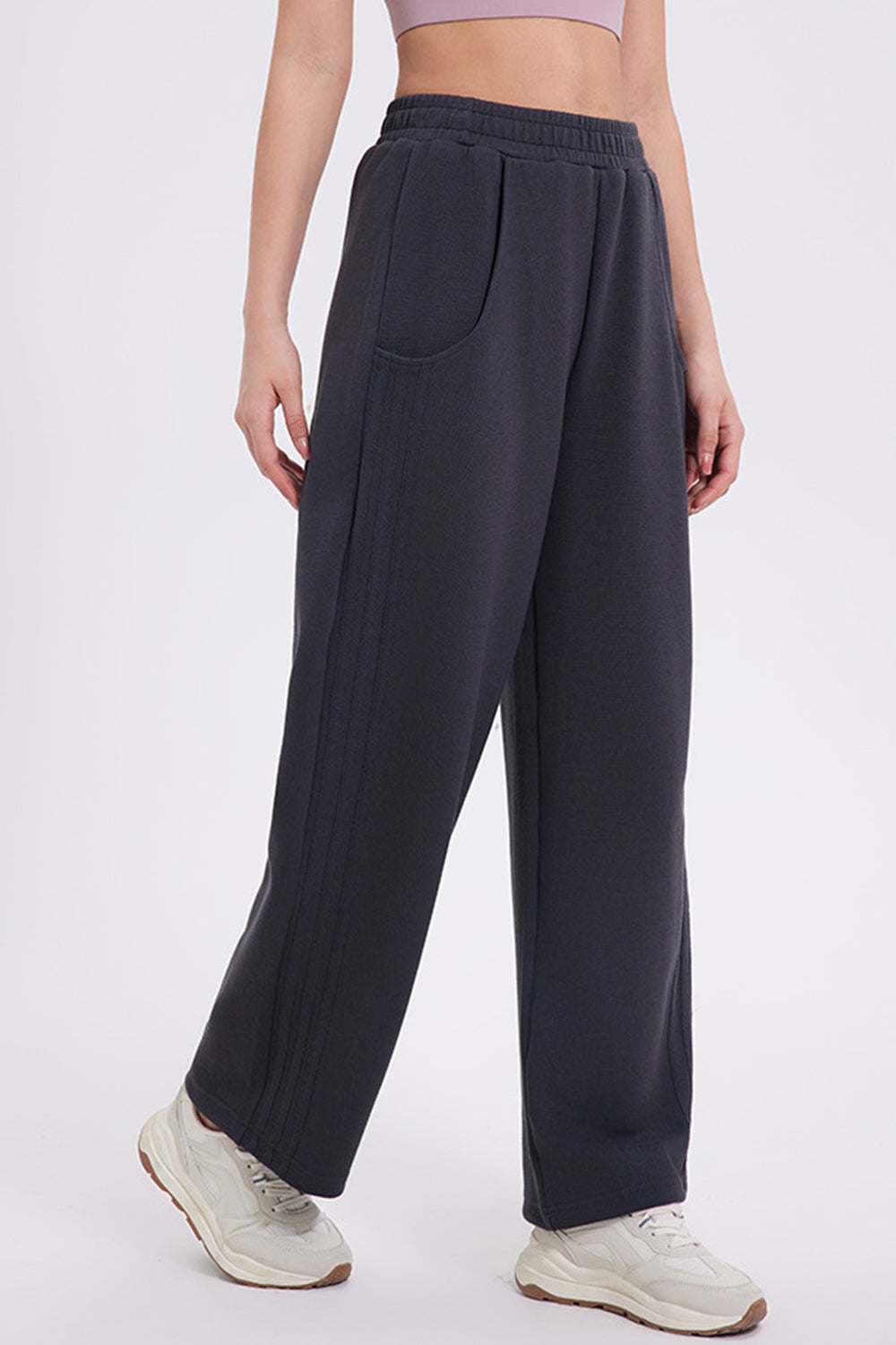 Elastic Waist Straight Leg Pants with Pockets