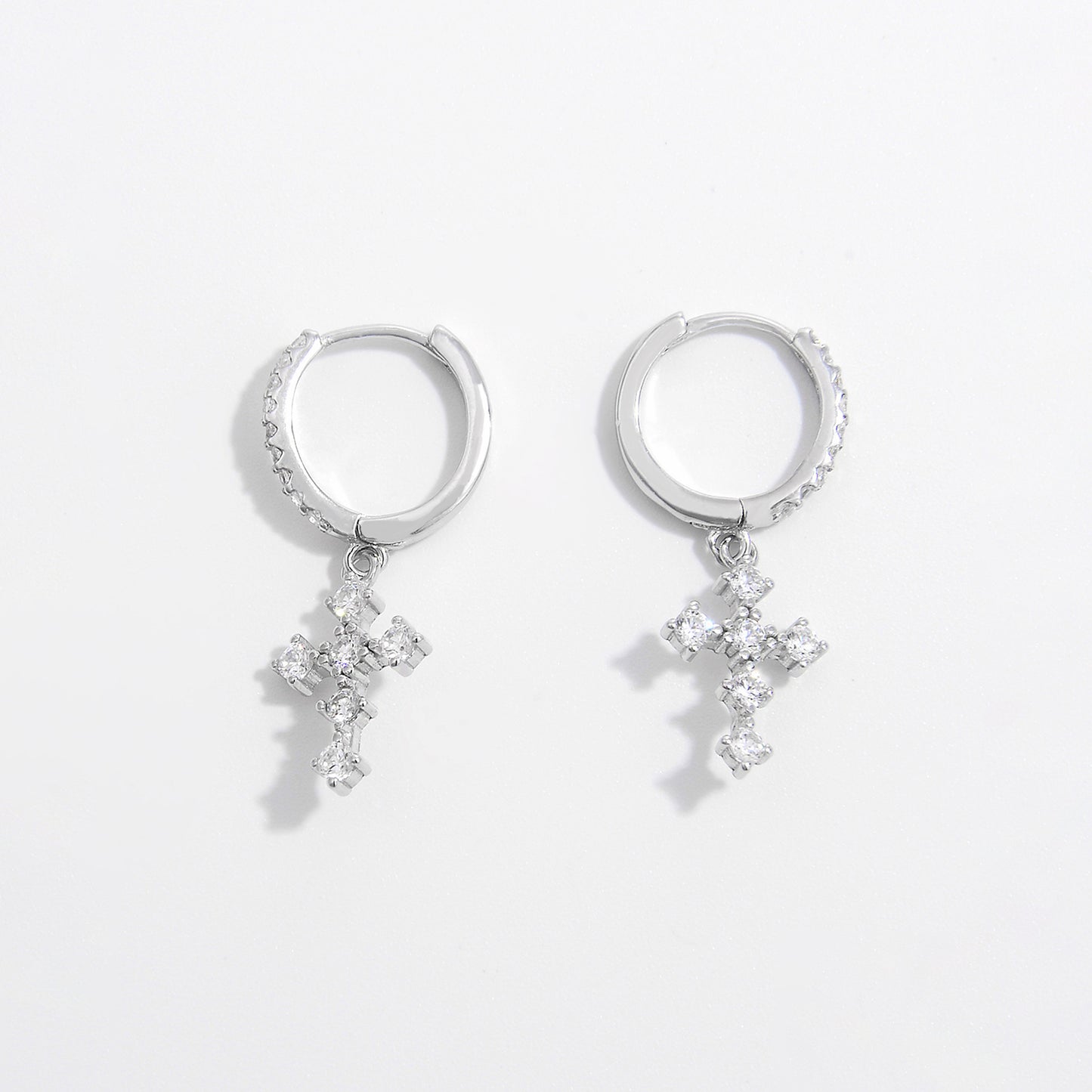 Sterling Silver Inlaid Zircon Cross Dangle Earrings