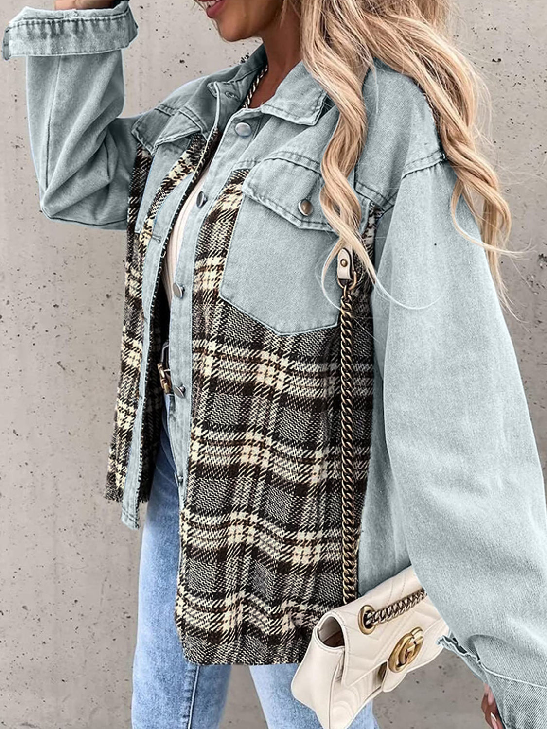 Plaid Button Up Dropped Shoulder Shacket