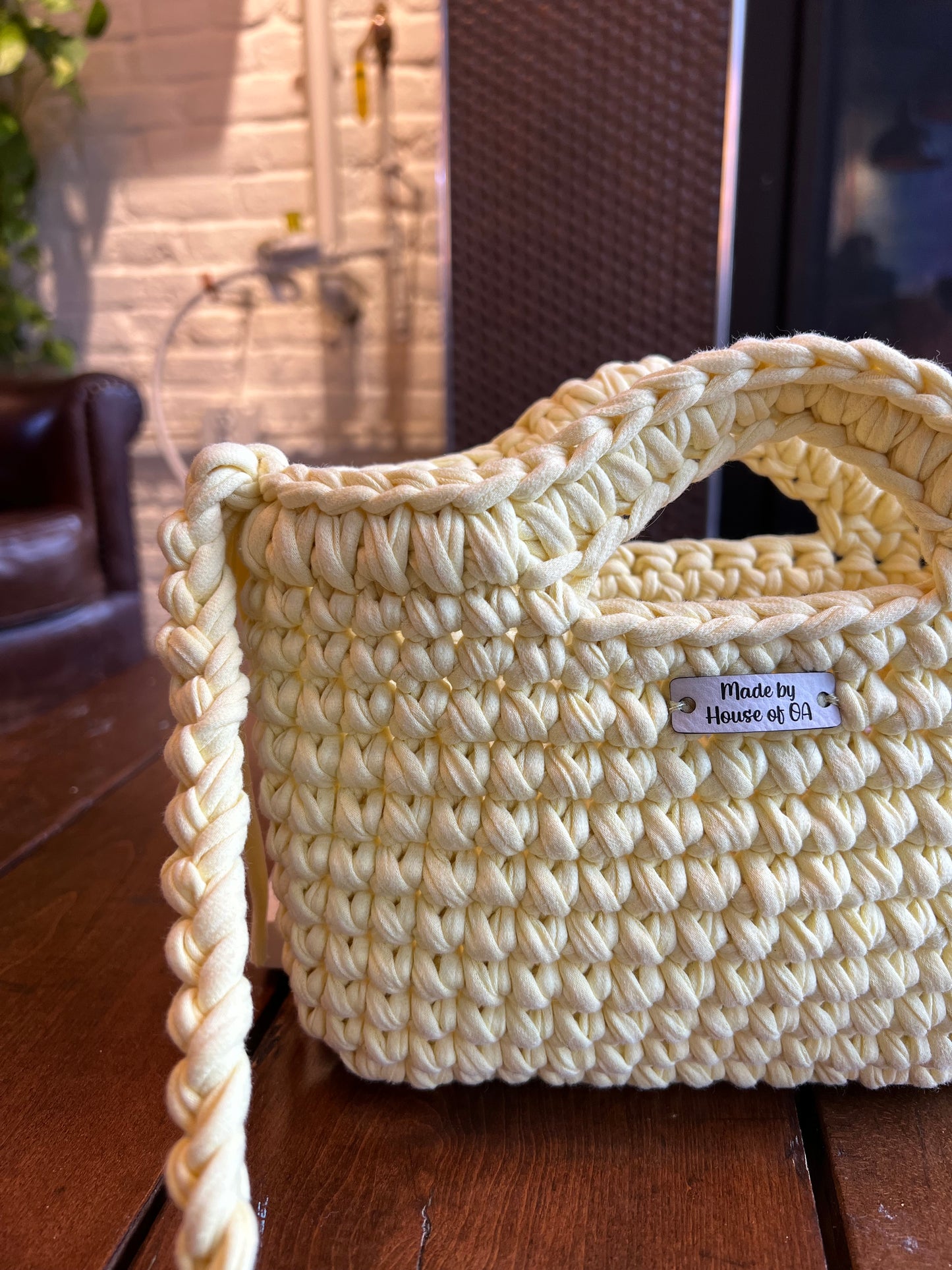 Yellow Handmade Crochet Bag with Shoulder Strap