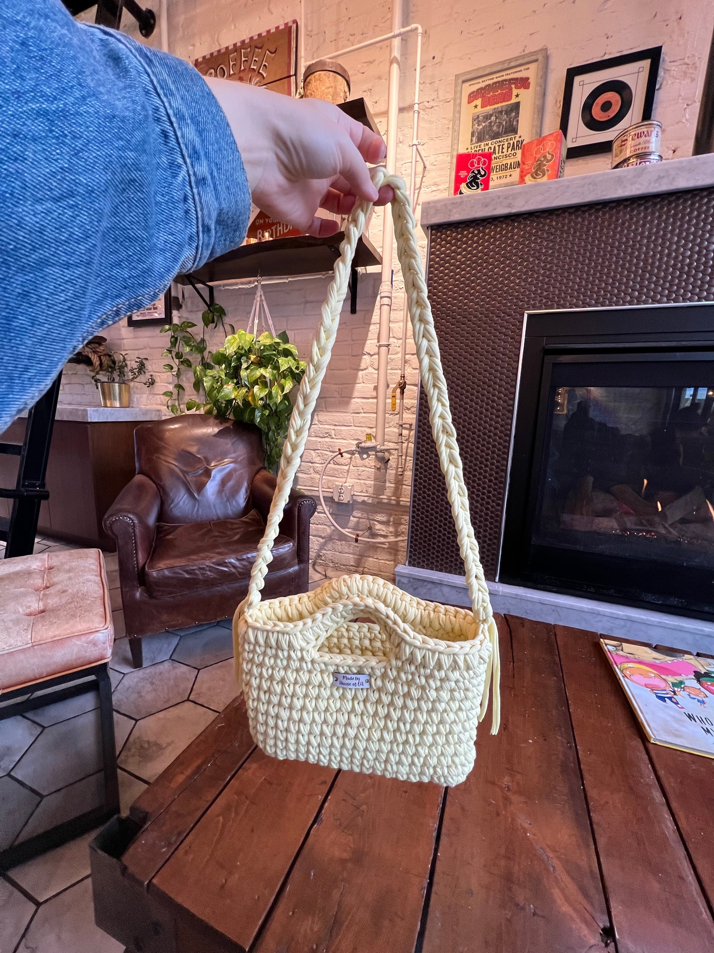 Yellow Handmade Crochet Bag with Shoulder Strap