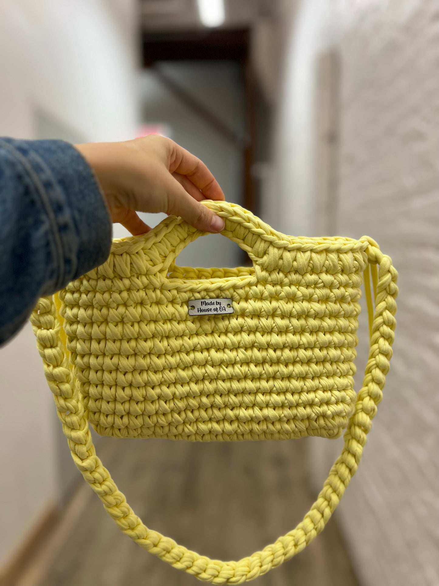 Yellow Handmade Crochet Bag with Shoulder Strap