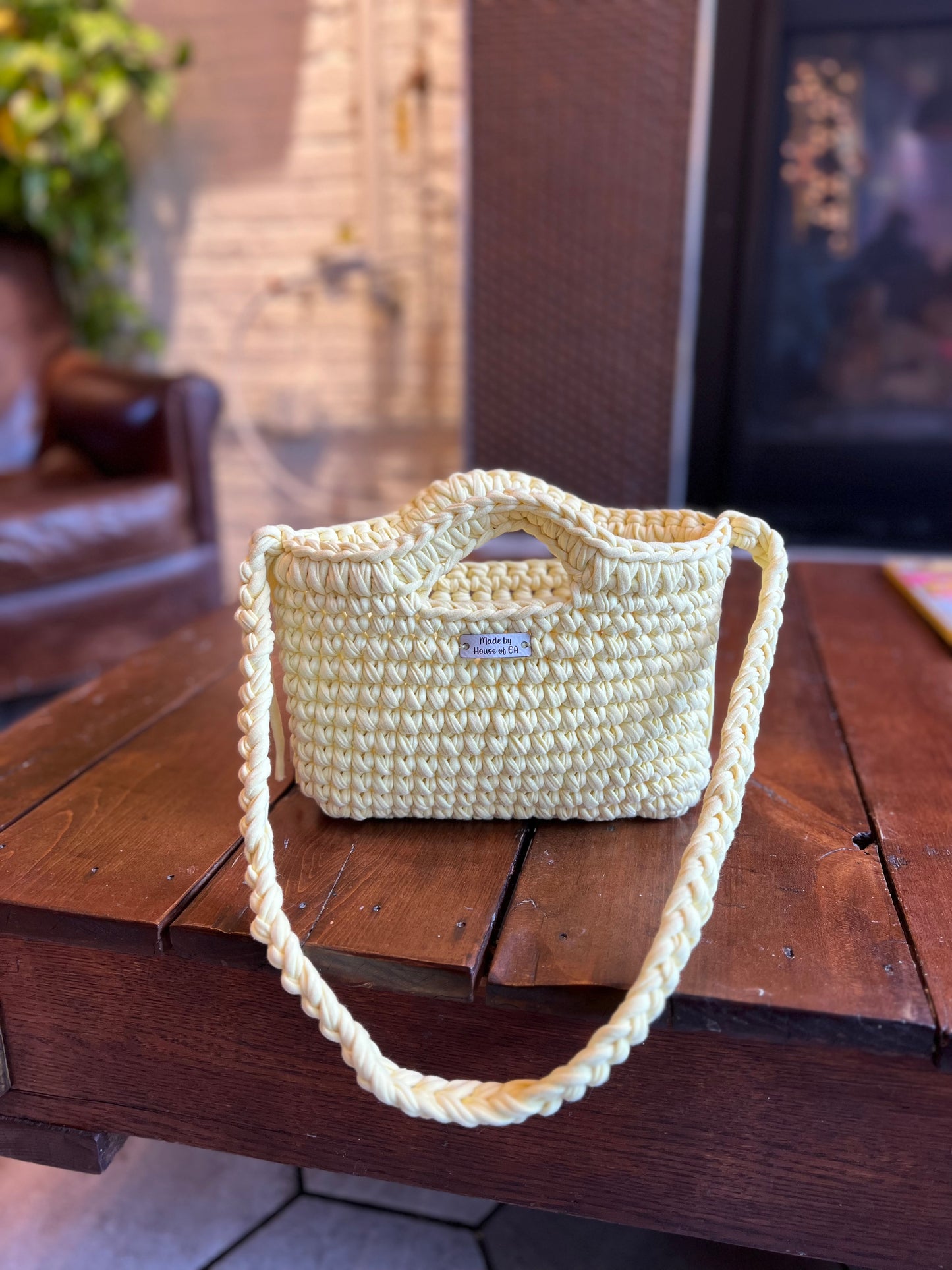 Yellow Handmade Crochet Bag with Shoulder Strap