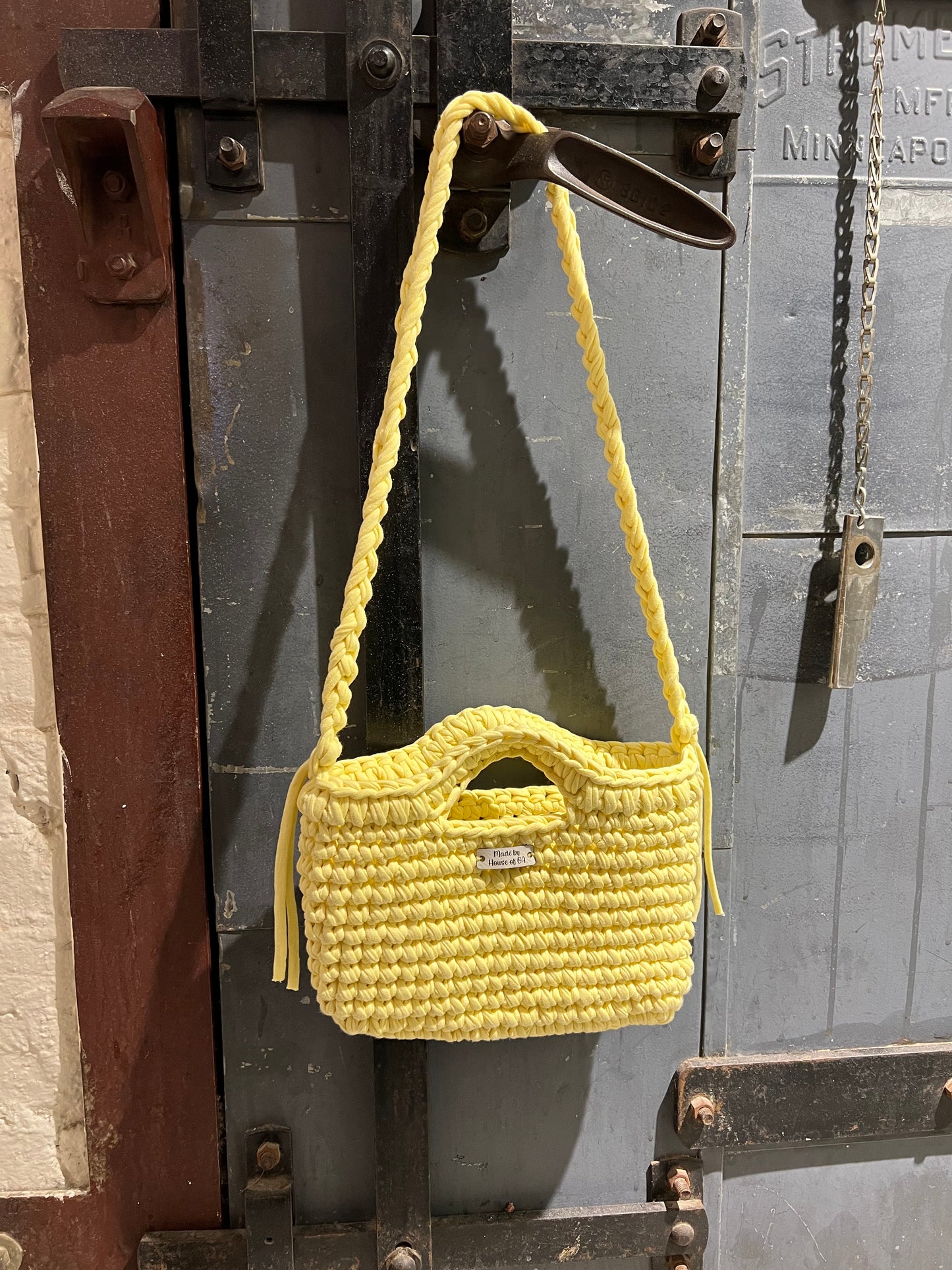 Yellow Handmade Crochet Bag with Shoulder Strap