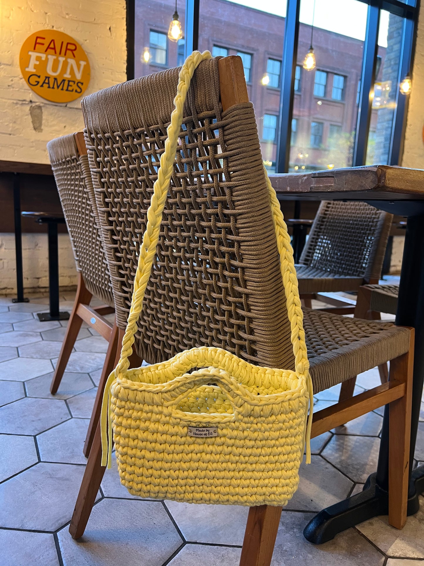 Yellow Handmade Crochet Bag with Shoulder Strap