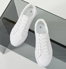 White Tennis Shoes PU Leather Sneakers Casual Walking Shoes