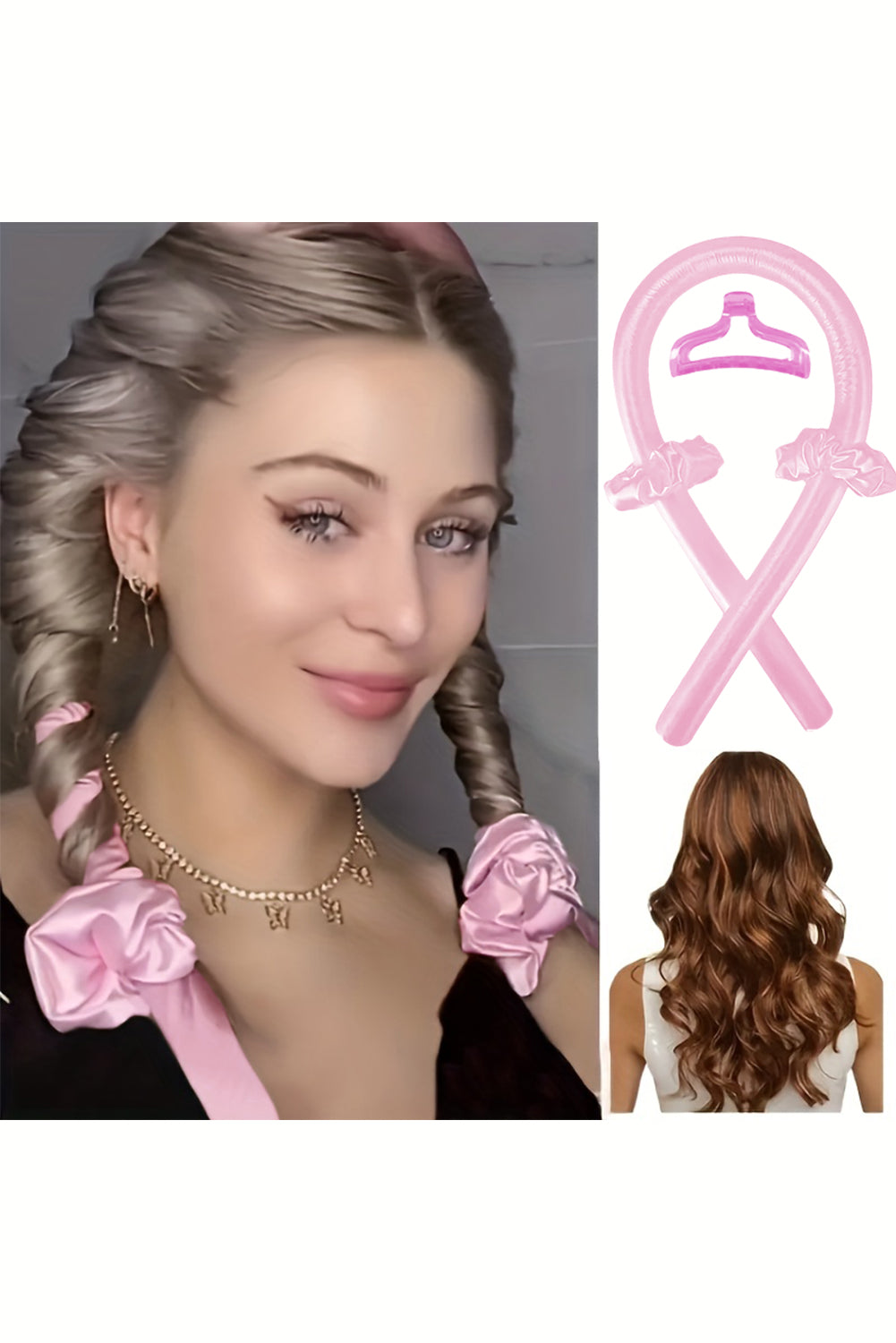 Pink Sponge Heatless Hair Curler Headband