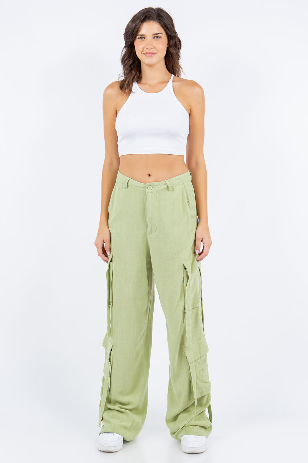 Linen Wide Leg Cargo Pants