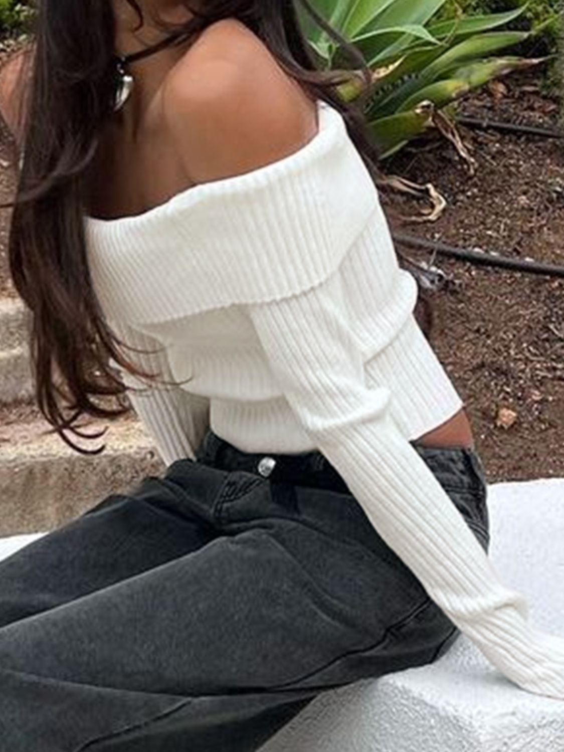 Off Shoulder Long Sleeve Sweater