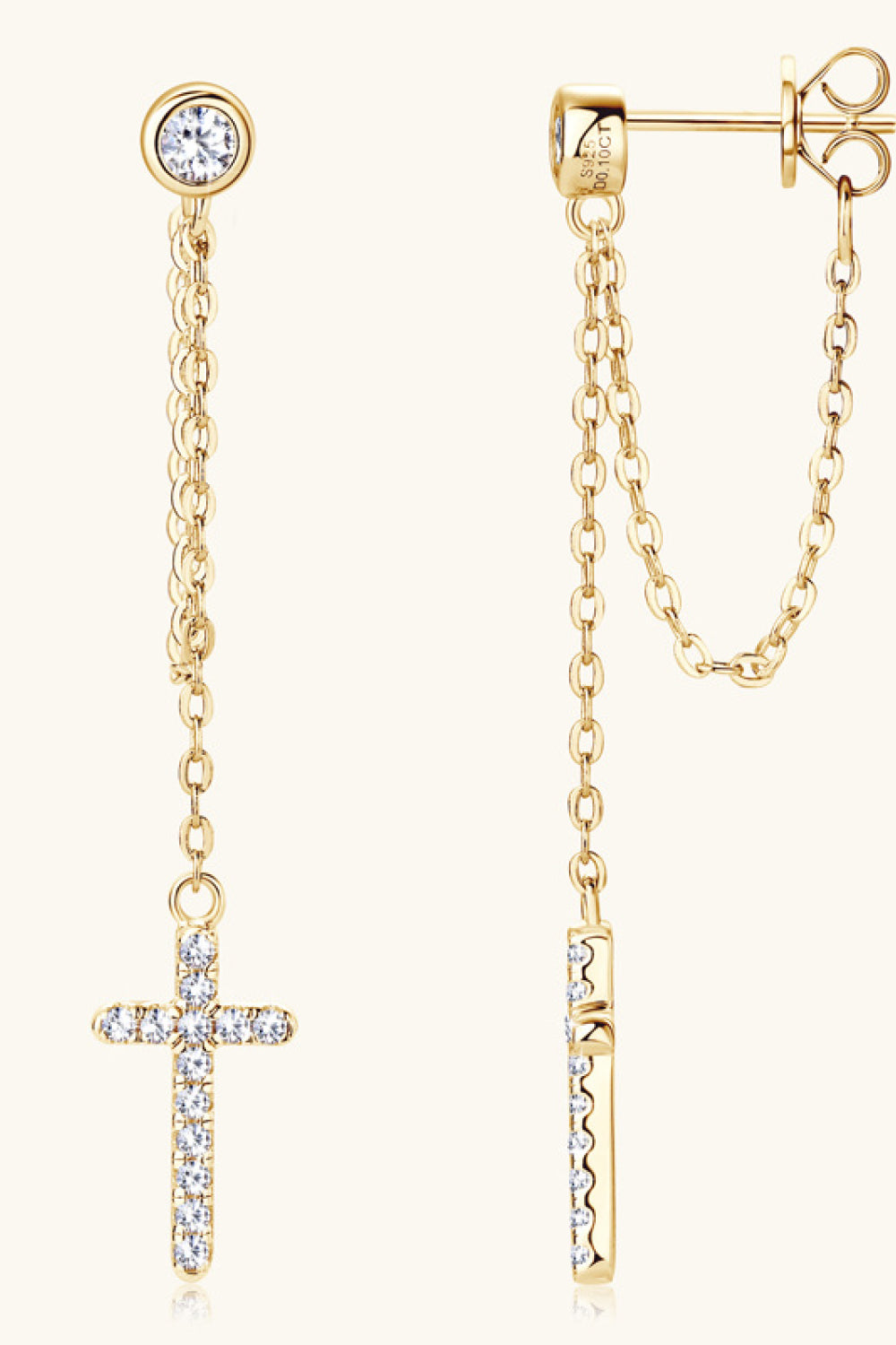 Moissanite Dangle Sterling Silver Cross Earrings