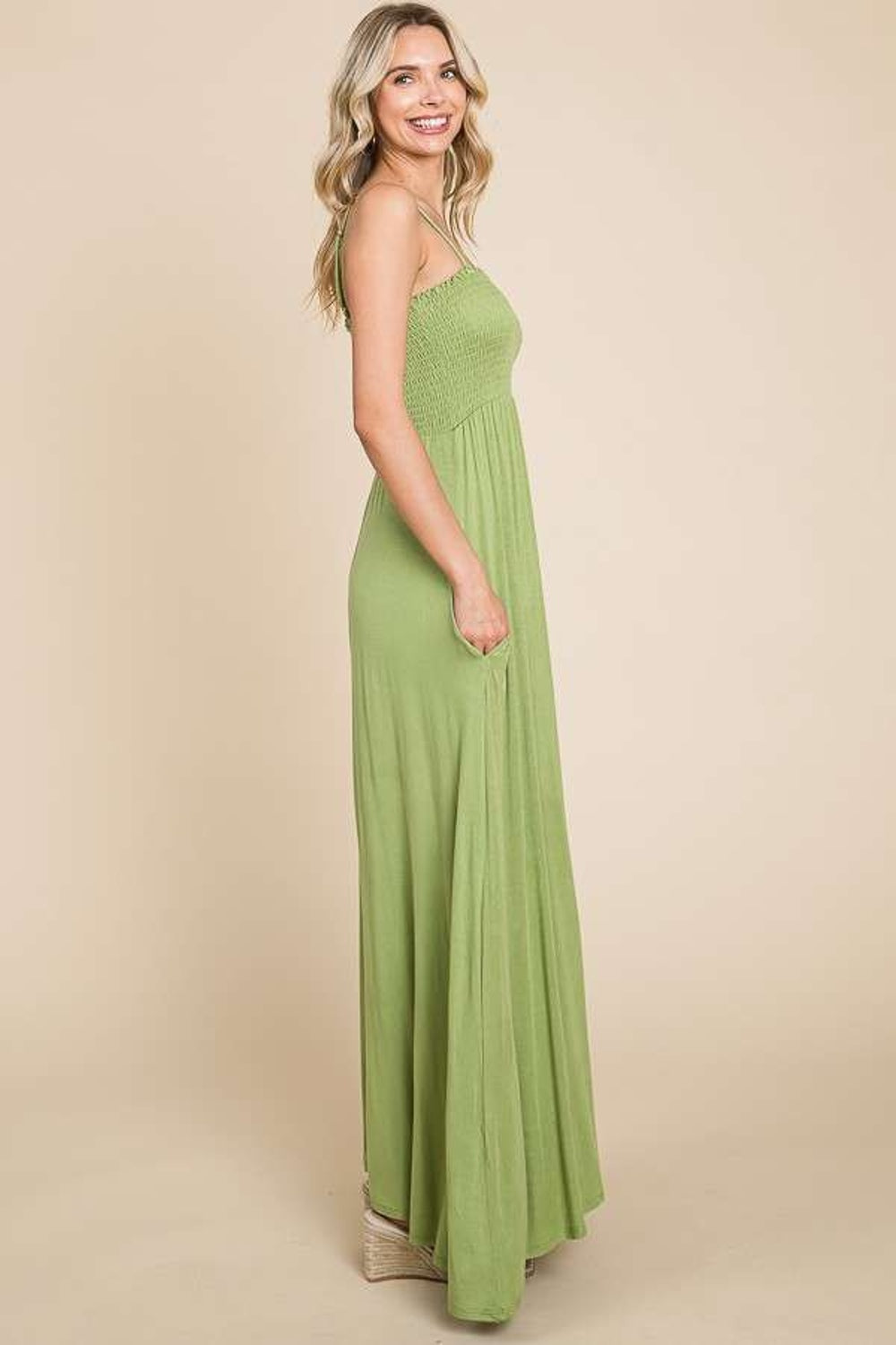 Smocked Cami Maxi Dress with Pockets