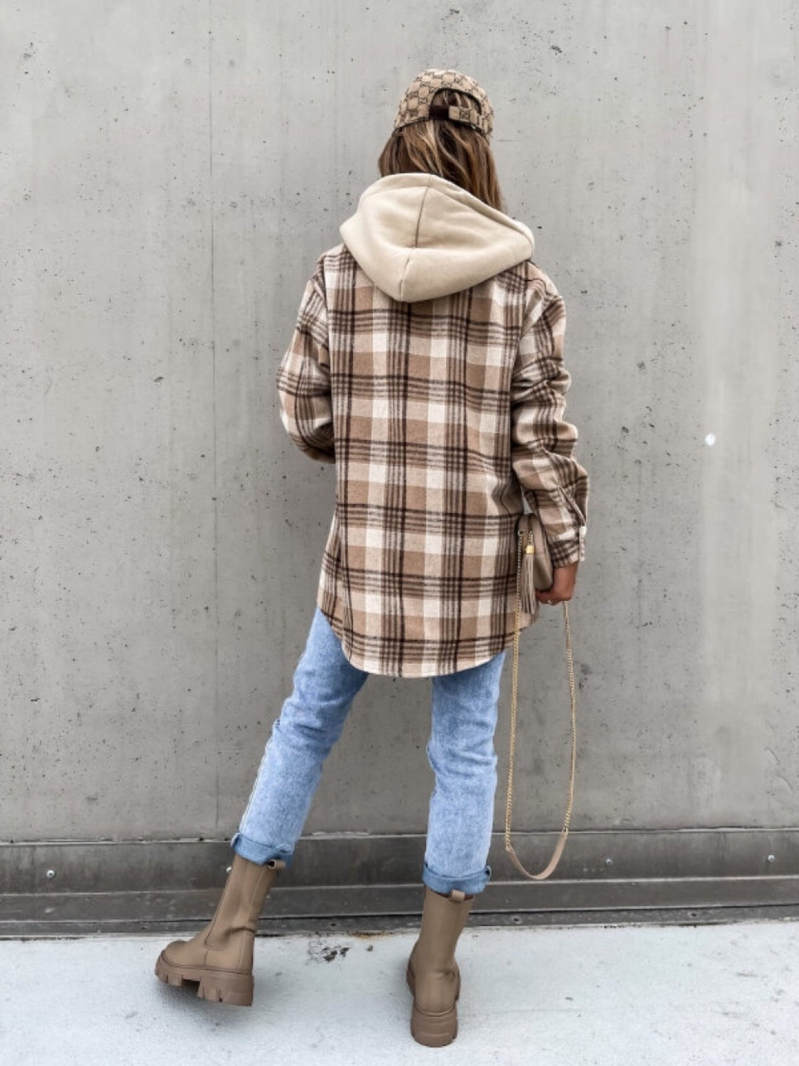 Plaid Dropped Shoulder Hooded Shacket