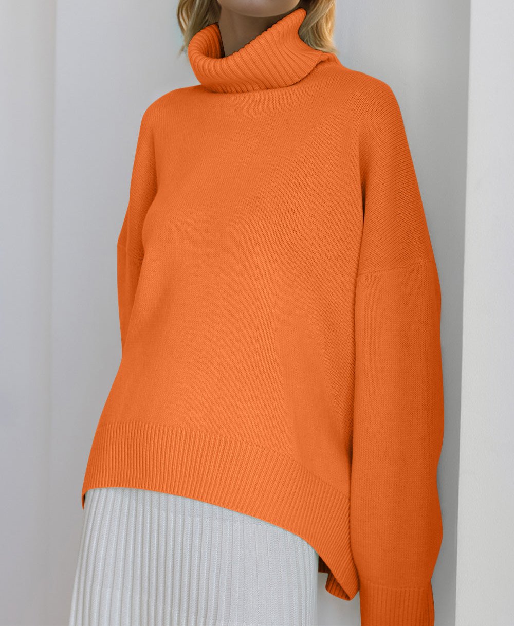 Turtleneck Dropped Shoulder Long Sleeve Sweater ONE SIZE