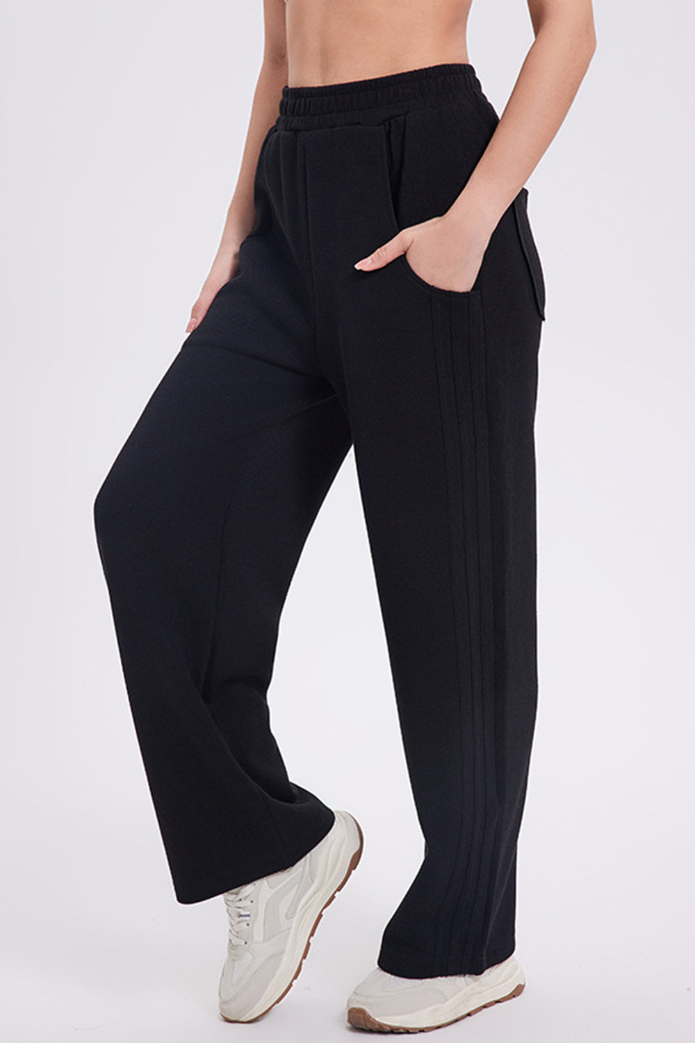 Elastic Waist Straight Leg Pants with Pockets