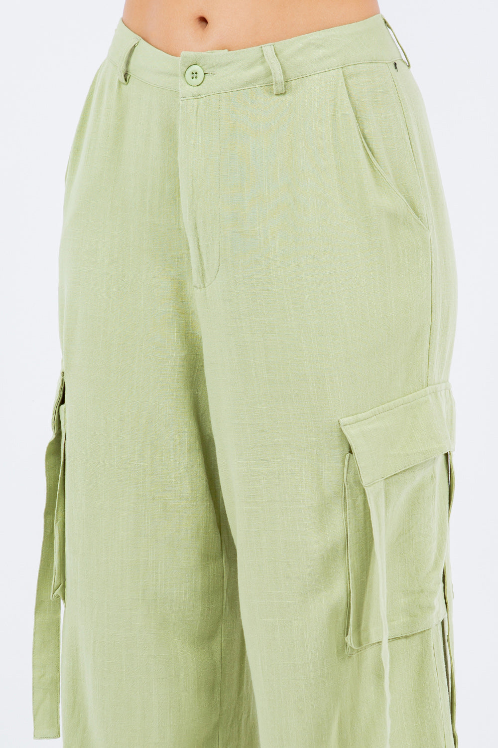 Linen Wide Leg Cargo Pants