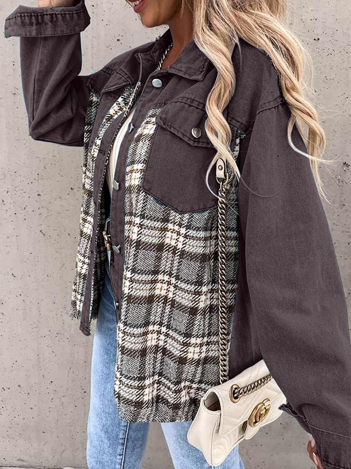 Plaid Button Up Dropped Shoulder Shacket