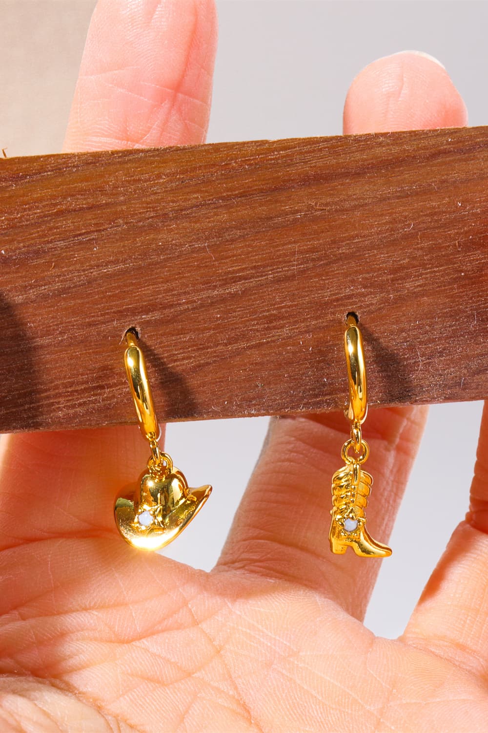 Hat & Boot Shape Asymmetrical Copper Gold Plated Earrings