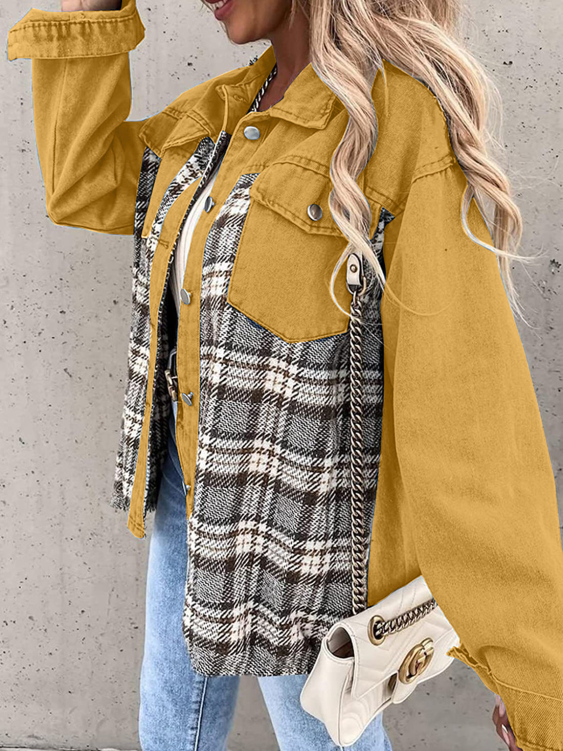 Plaid Button Up Dropped Shoulder Shacket