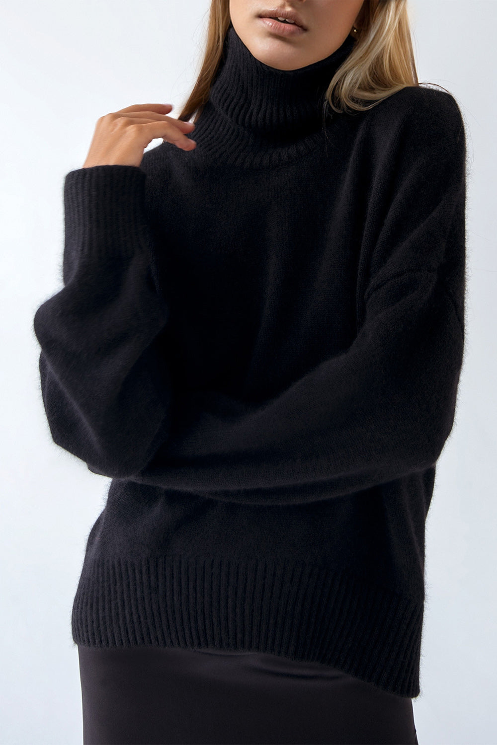 Turtleneck Dropped Shoulder Long Sleeve Sweater ONE SIZE