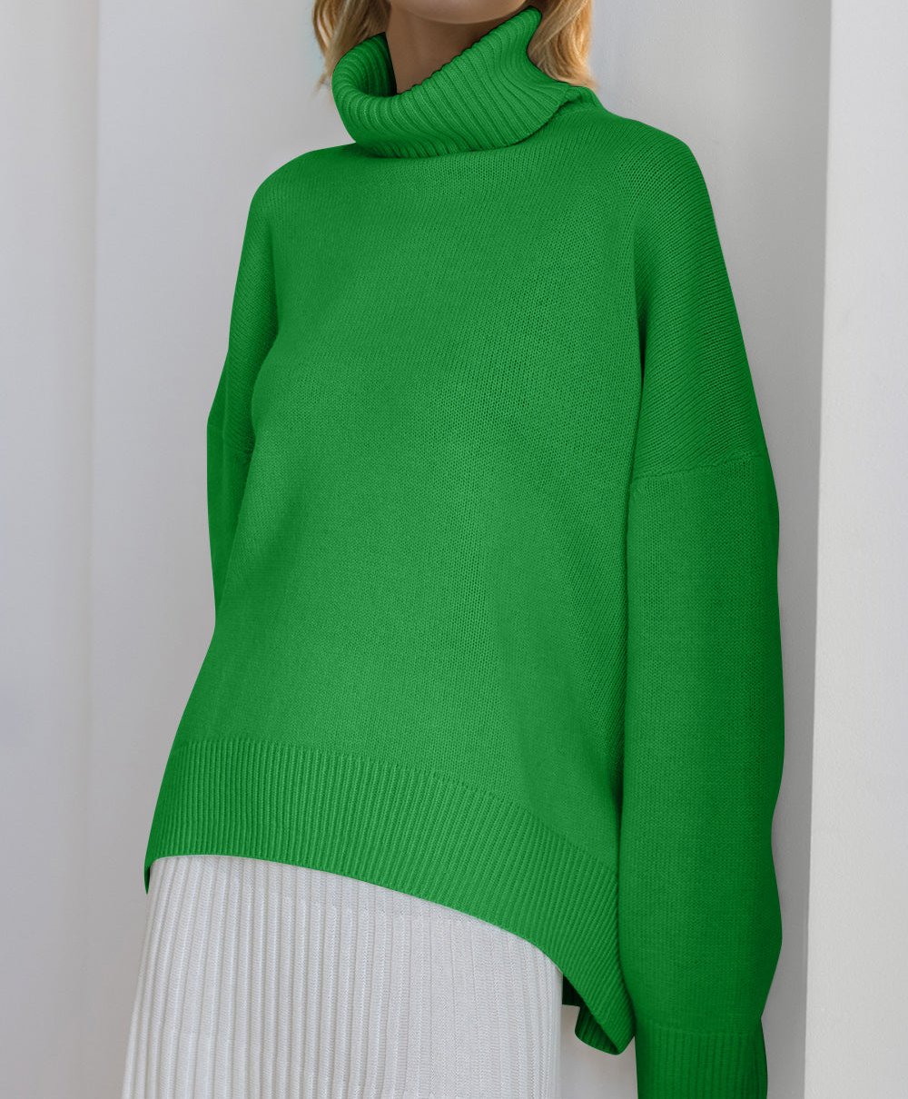 Turtleneck Dropped Shoulder Long Sleeve Sweater ONE SIZE