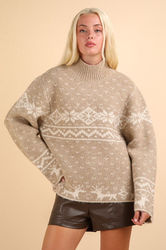 Holiday Element Mock Neck Long Sleeve Sweater