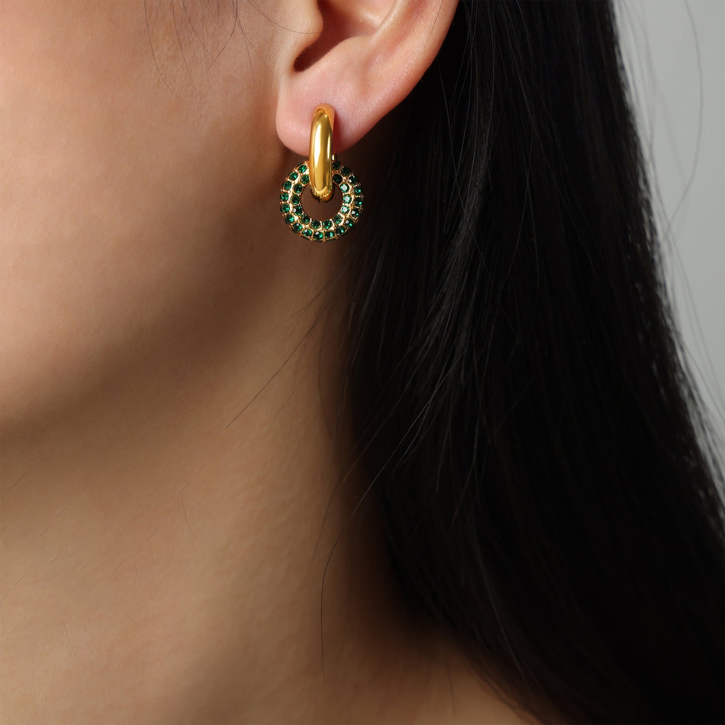 Gold-plated Titanium Steel Inlaid Zircon Double-Hoop Earrings