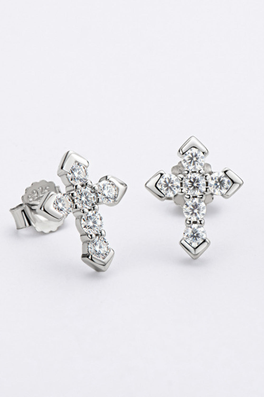 Moissanite sterling silver Cross Stud Earrings