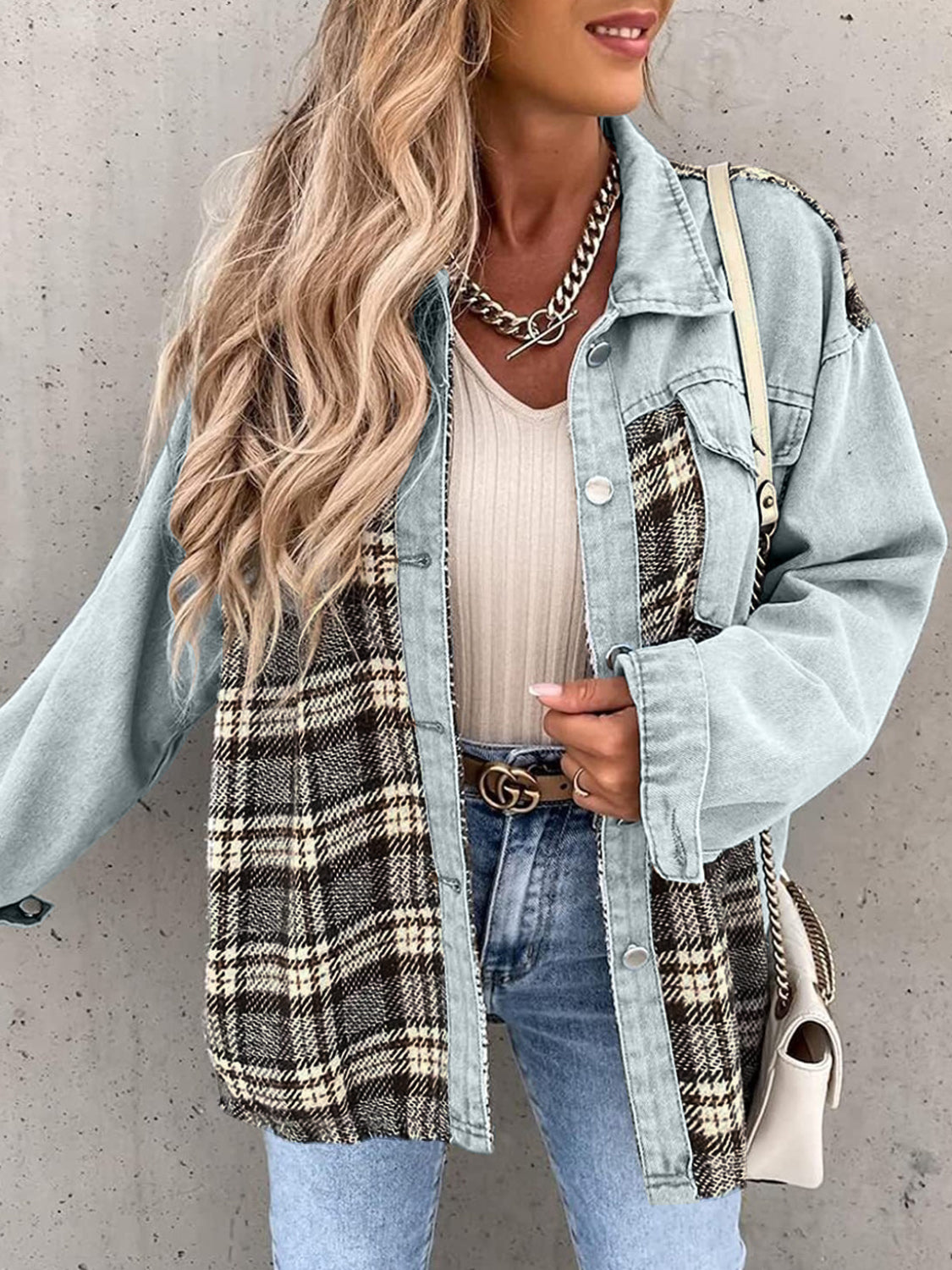 Plaid Button Up Dropped Shoulder Shacket