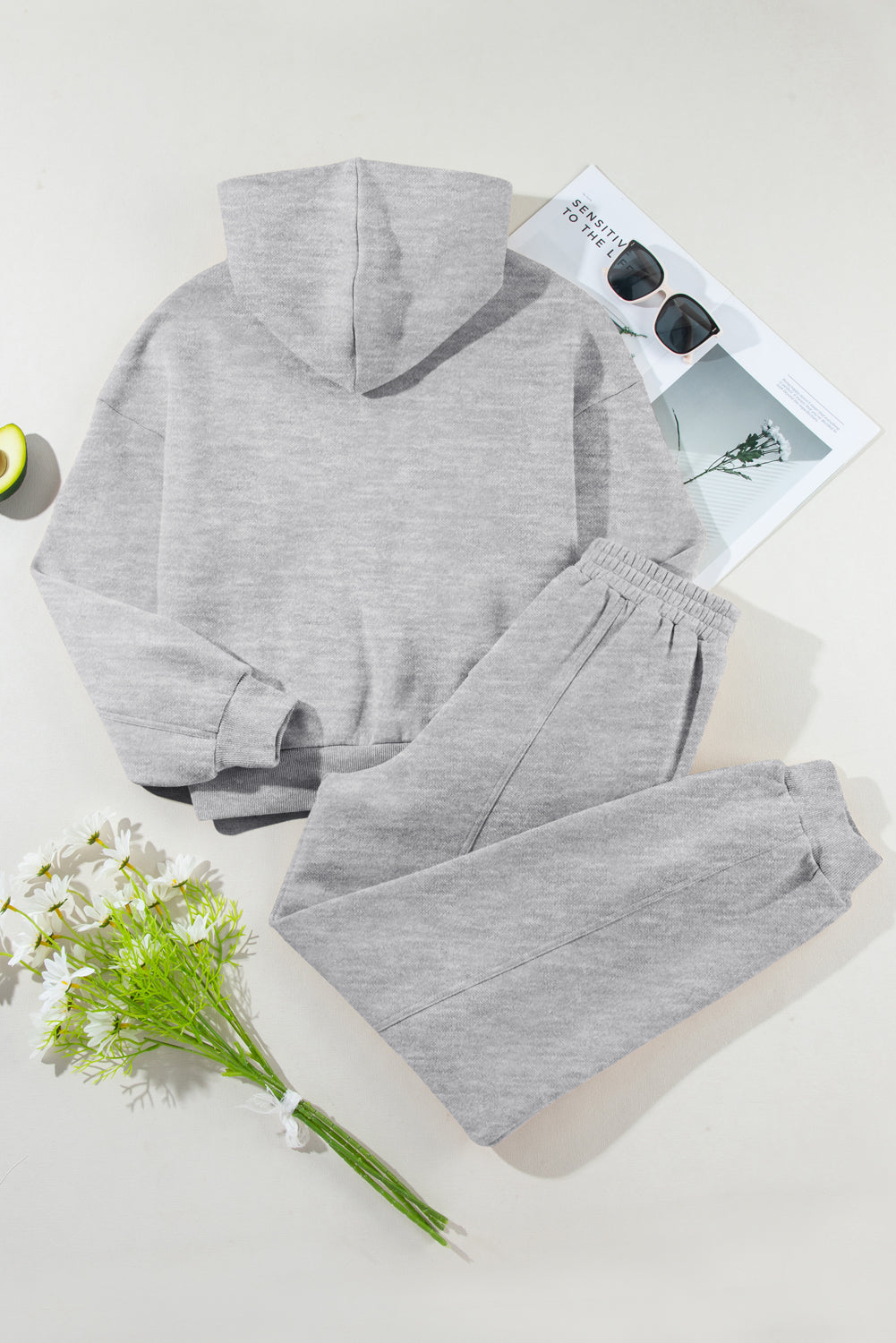 Dropped Shoulder Long Sleeve Hoodie and Pants Active Sweatshirt Set