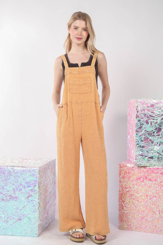 Texture Washed Wide Leg Overalls