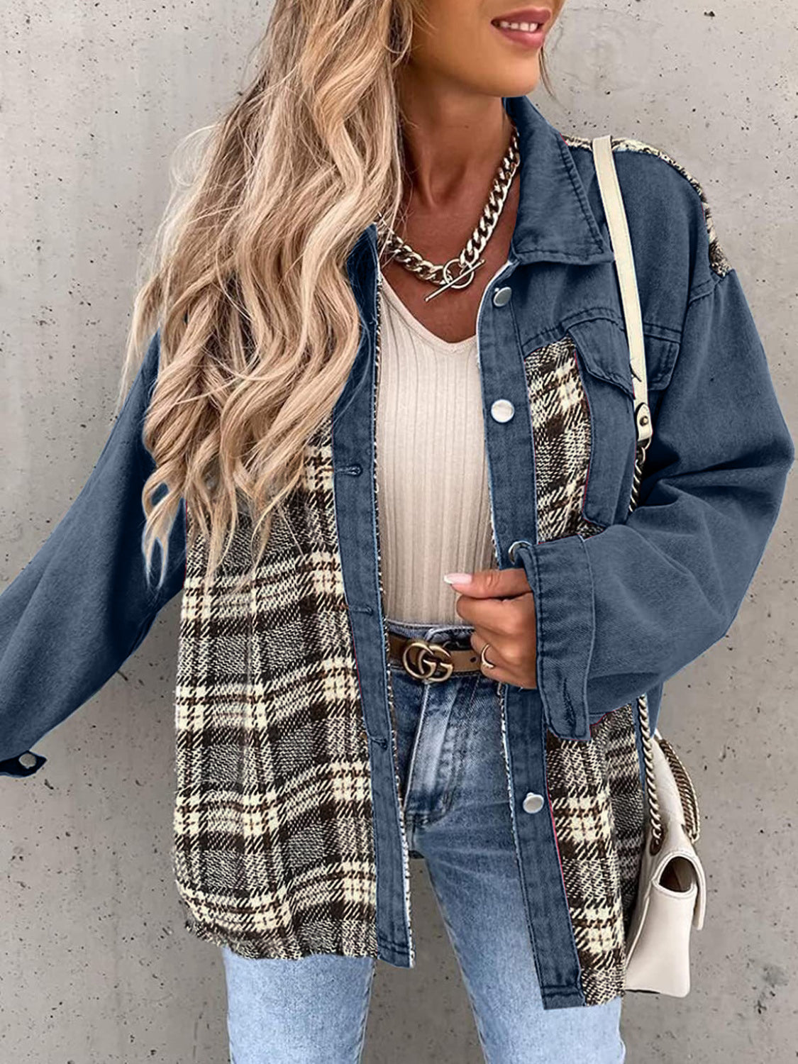 Plaid Button Up Dropped Shoulder Shacket