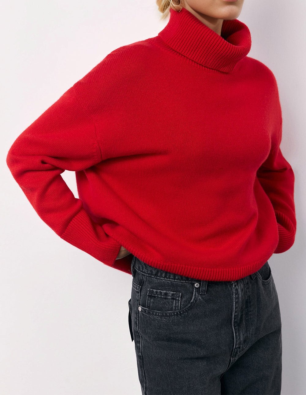 Turtleneck Long Sleeve Dropped Shoulder Sweater ONE SIZE