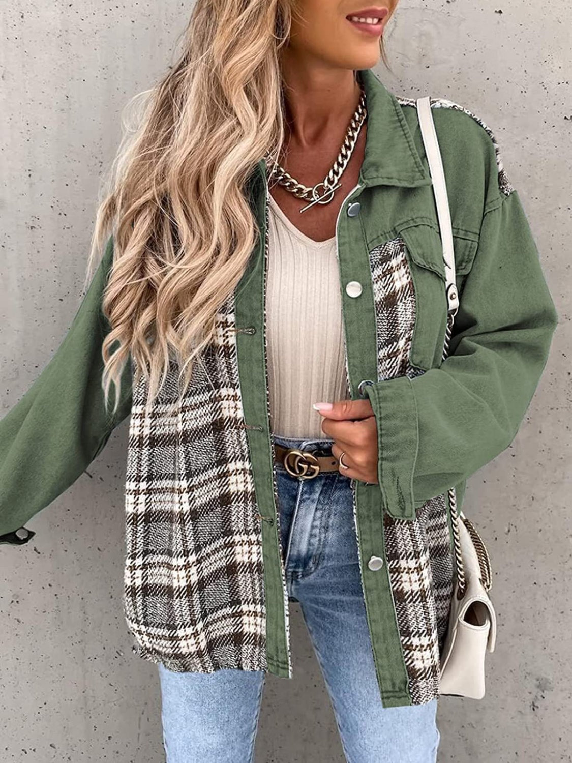 Plaid Button Up Dropped Shoulder Shacket