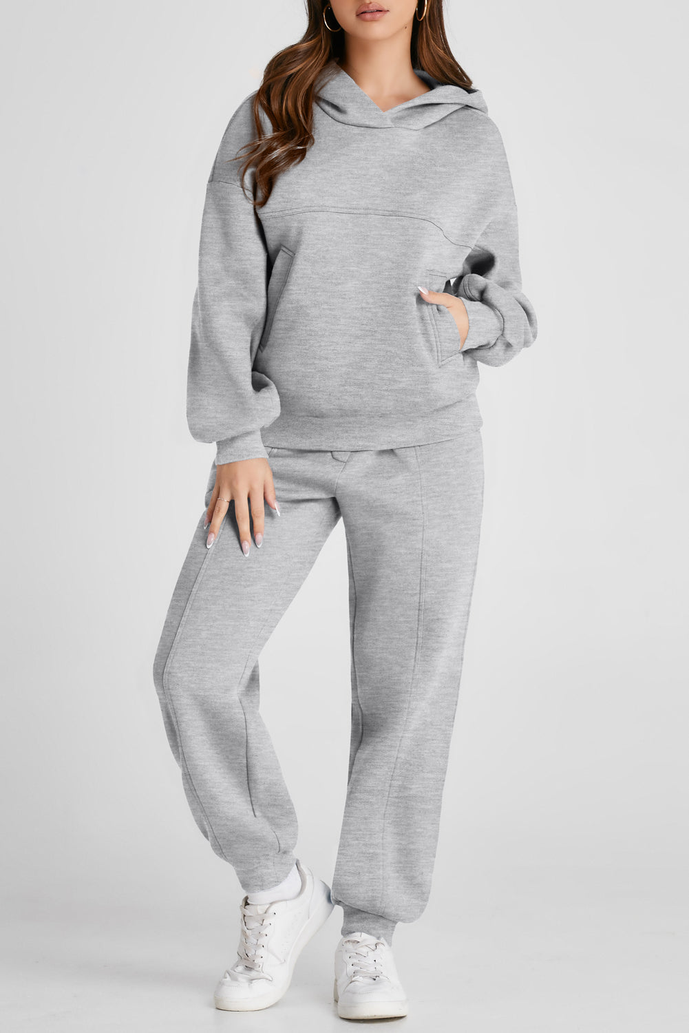 Dropped Shoulder Long Sleeve Hoodie and Pants Active Sweatshirt Set